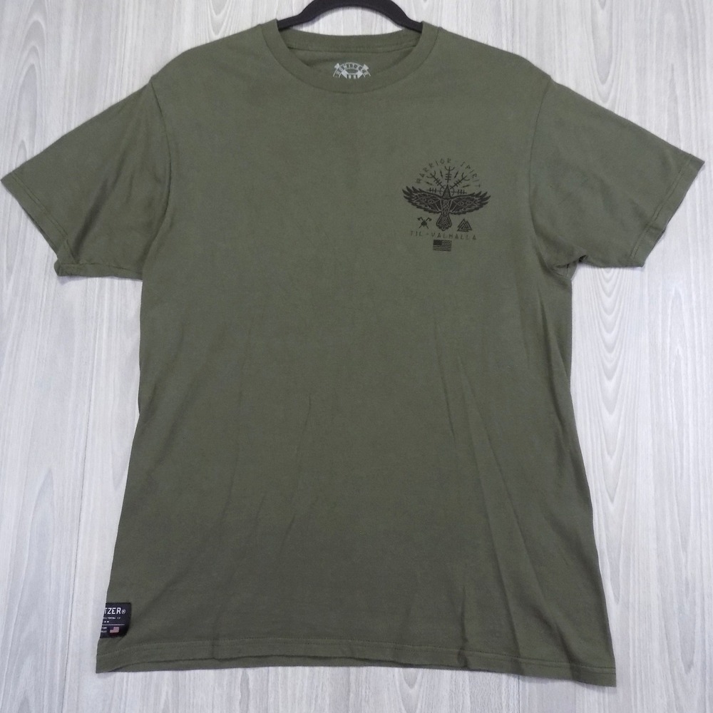 Howitzer Warrior Spirit Til Valhalla T-Shirt Mens M Green Viking Graphic EUC